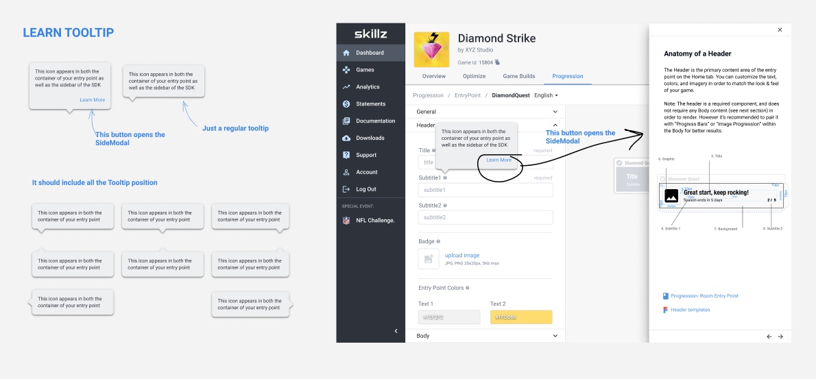 Tooltips can trigger more complex documentation (when available).