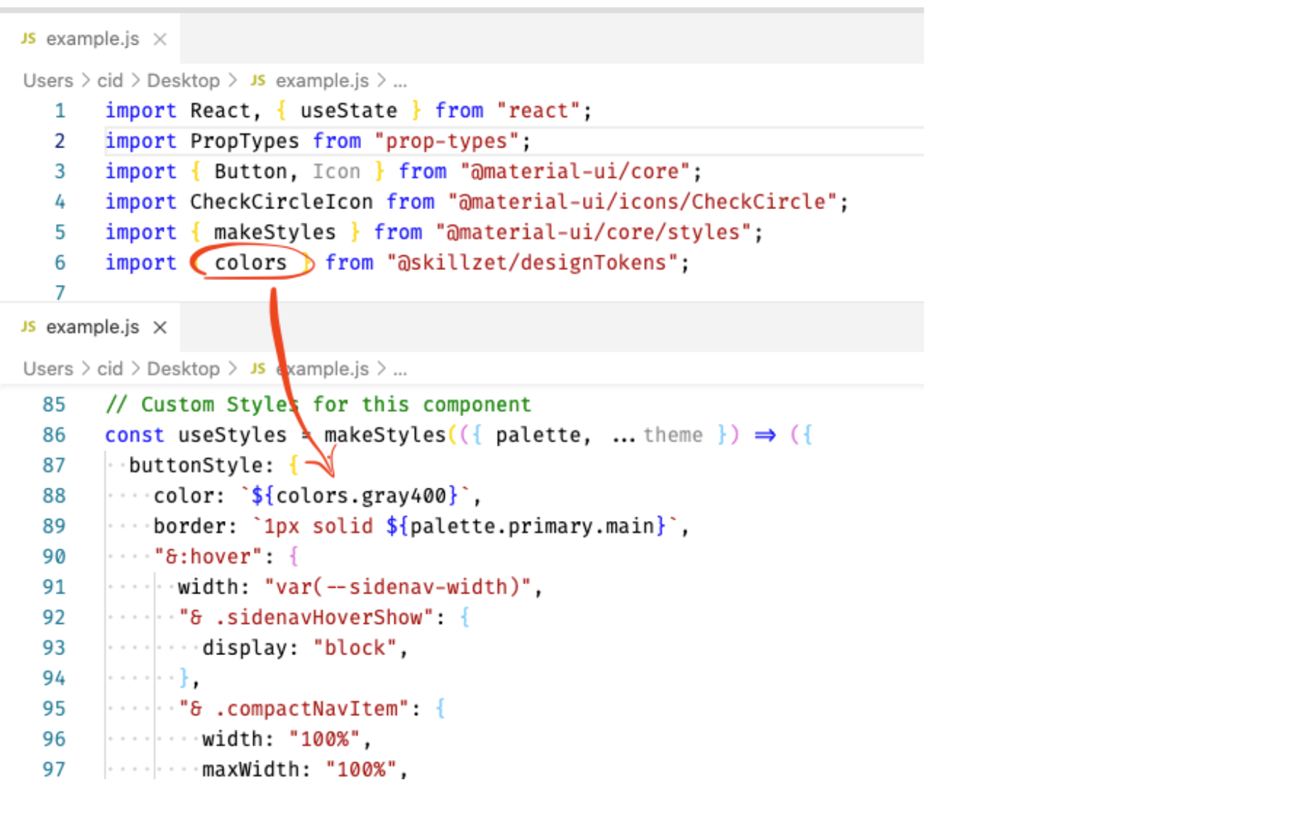 This shows how a color can be assigned using a Node package