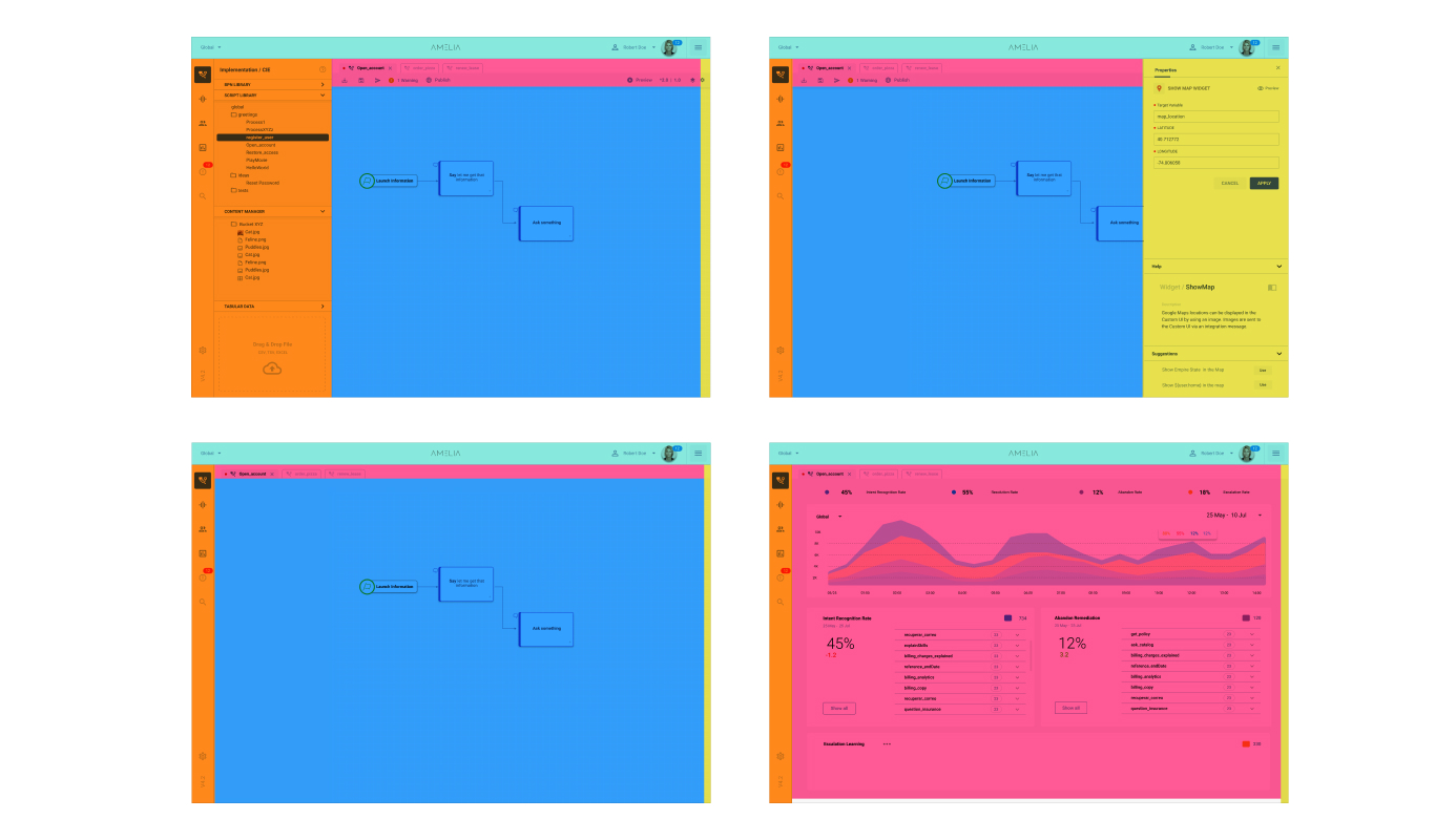 This screen shows the flexibility of this IDE. It optimizes space, hides things that you are not using and can be adapted to multiple applications like a dashboard.